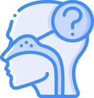 A blue line icon of a head with a question mark on it vector