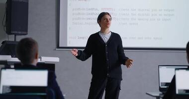 Presentation Of Innovative Project Of Computer Science Or Programming In School, Portrait Of Student video