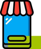 A blue and green box with a red awning vector