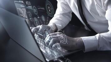 Functioning with a laptop and a holographic image projector. video