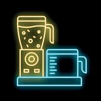 Neon icon of blender and measuring cup on countertop vector