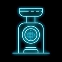 Glowing neon line electronic scales icon isolated on black background, representing a digital measuring weight machine vector