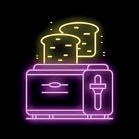 Neon toaster with bread slices popping up on black background vector