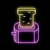 Neon toaster is making toast for breakfast on black background vector