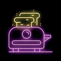 Neon toaster icon with bread popping up on black background vector