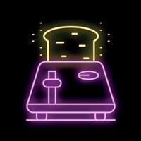 Neon toaster with toast popping up on black background vector