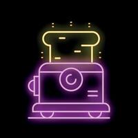 Neon toaster with toast popping up on black background vector