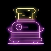 Neon toaster with toast popping out on black background vector