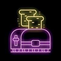 Neon toaster with toast popping out on black background vector