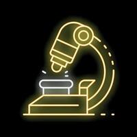 Neon microscope analyzing sample icon glowing on black background vector