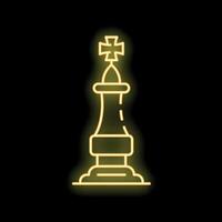 Glowing neon line chess king icon isolated on black background, chess game figure symbol vector