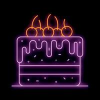 Neon sign showing chocolate cake with cherries and drizzled icing on top vector