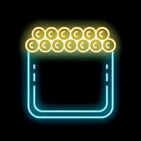Neon sign representing a wallet full of coins on a black background vector
