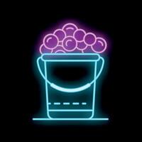 Neon sign of a bucket overflowing with soap suds on black background vector