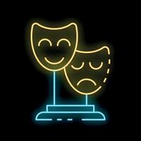 Neon sign representing theater with happy and sad masks on stage vector