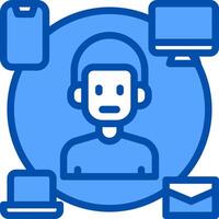 A blue icon with a man surrounded by various devices vector