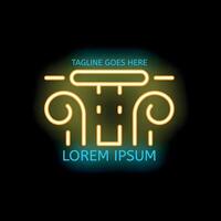 Glowing neon sign of a classical greek column for business branding vector