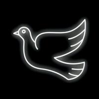White neon dove flying with open wings on black background vector