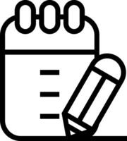 A black and white image of a pen and a notebook vector