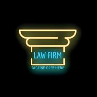 Neon sign representing a law firm with columns and tagline space vector