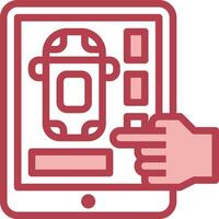 A hand pointing to a tablet with a car on it vector