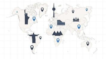 World Map Dots with Marking Pin Location Animation video