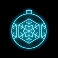 Neon blue christmas bauble shining with snowflake inside on black background vector