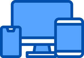 A blue computer, phone and tablet are shown vector
