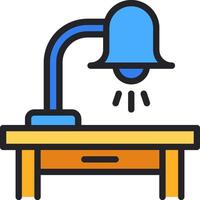 A desk with a lamp and a bell on it vector