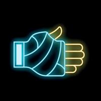Neon icon of hand with bandage on dark background vector