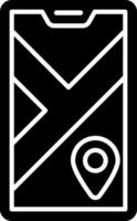 A black and white icon of a map and a pin vector