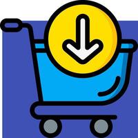 A shopping cart with a yellow arrow pointing down vector