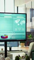 Vertical Professional high end office environment designed for business success, business people can collaborate and analyze data on screens. Planning enterprise growth with cutting edge technology. video