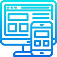 A computer and phone are shown with a blue outline vector