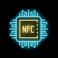 Neon nfc chip glowing on black background vector