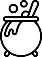 A black and white outline of a pot with a spoon vector