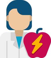 A woman in a lab coat holding an apple with a lightning bolt vector