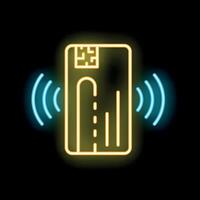 Neon icon of credit card sending contactless signal vector