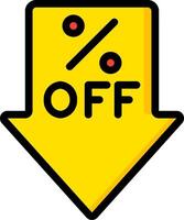 A yellow arrow with the word off on it vector