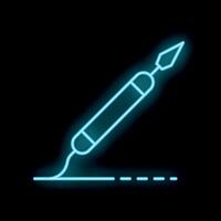 Neon sign of a stylus pen drawing a dashed line vector