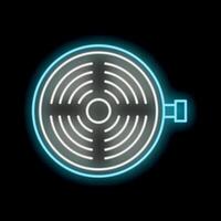 Blue neon icon of a web camera glowing against a dark background vector