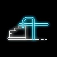 Blue neon icon of a swimming pool with a ladder glowing on a black background vector