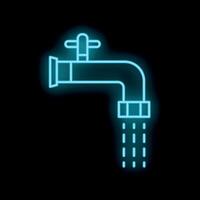 Glowing neon icon of water running from a faucet on a black background vector