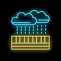 Glowing neon line cloud with rain icon isolated on black background vector
