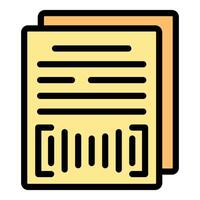 Yellow document containing important information with bar code for scanning vector