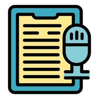 Dictation software converting voice message using microphone on tablet vector