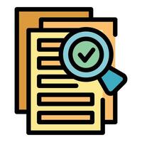 Magnifying glass checking documents icon illustration representing validation vector