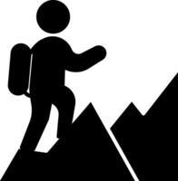 A silhouette of a man with a backpack on top of a mountain vector