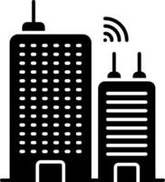 A black and white image of two buildings with wifi vector
