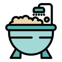 Bathtub full of soap suds with shower running and bubbles forming vector
